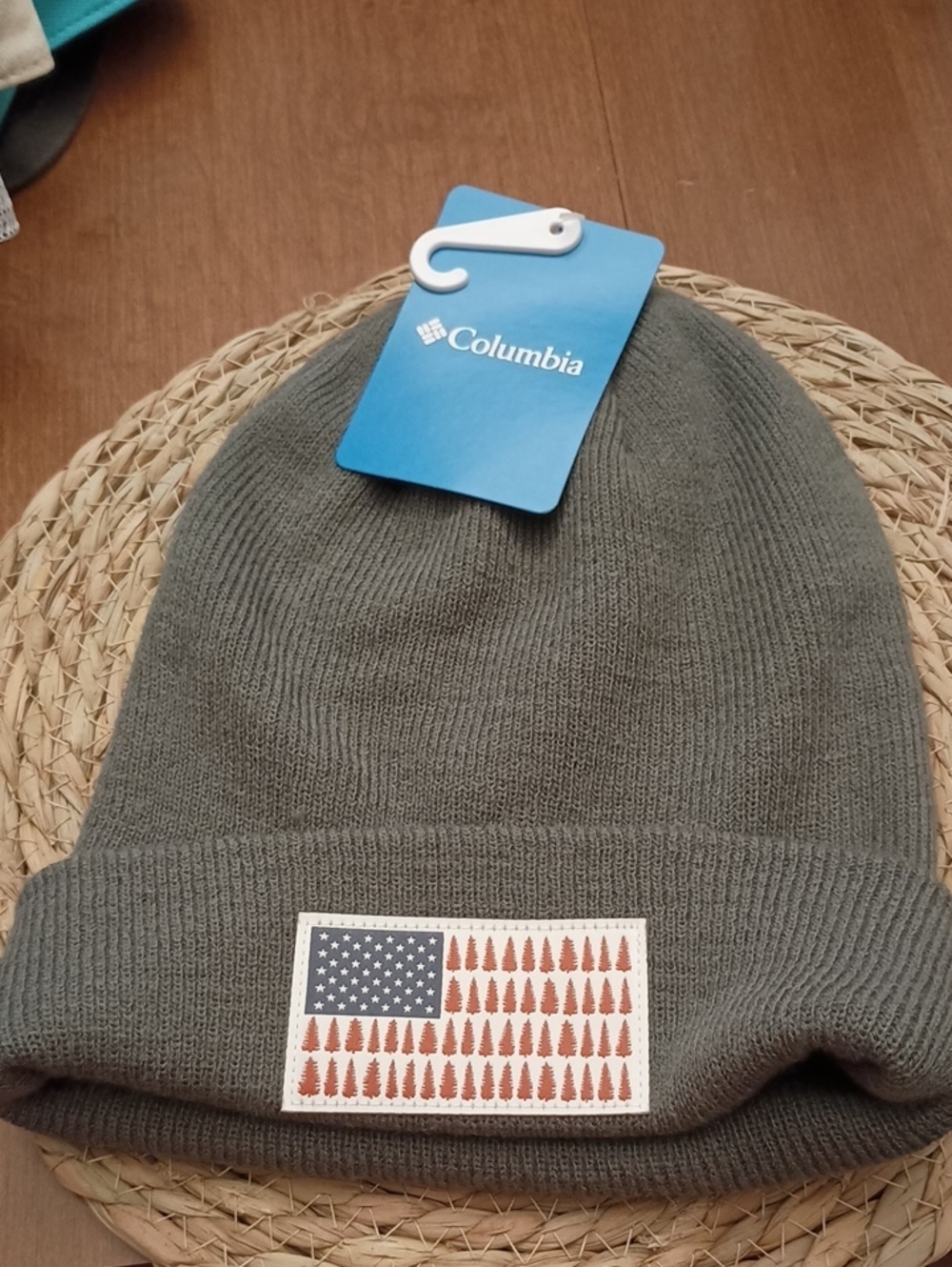 Columbia Gray Knit Beanie with American Tree Patch